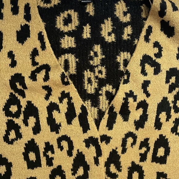 OVERSIZED LEOPARD PRINT LONG CARDIGAN SWEATER STATEMENT SLEEVES - Picture 12 of 16